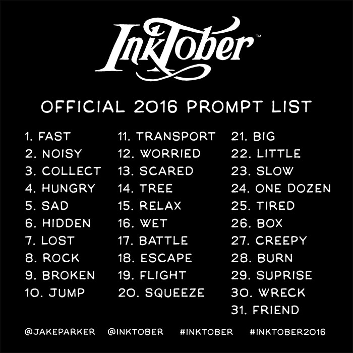List of themes for inktober 2016