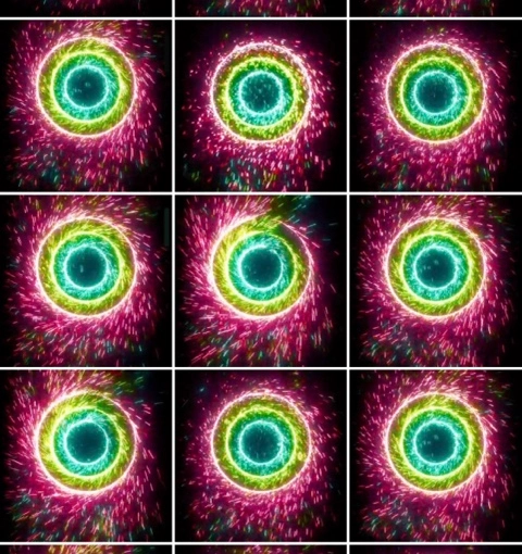 Collage of 9 screenshots of my apple watch animation when I close all my rings