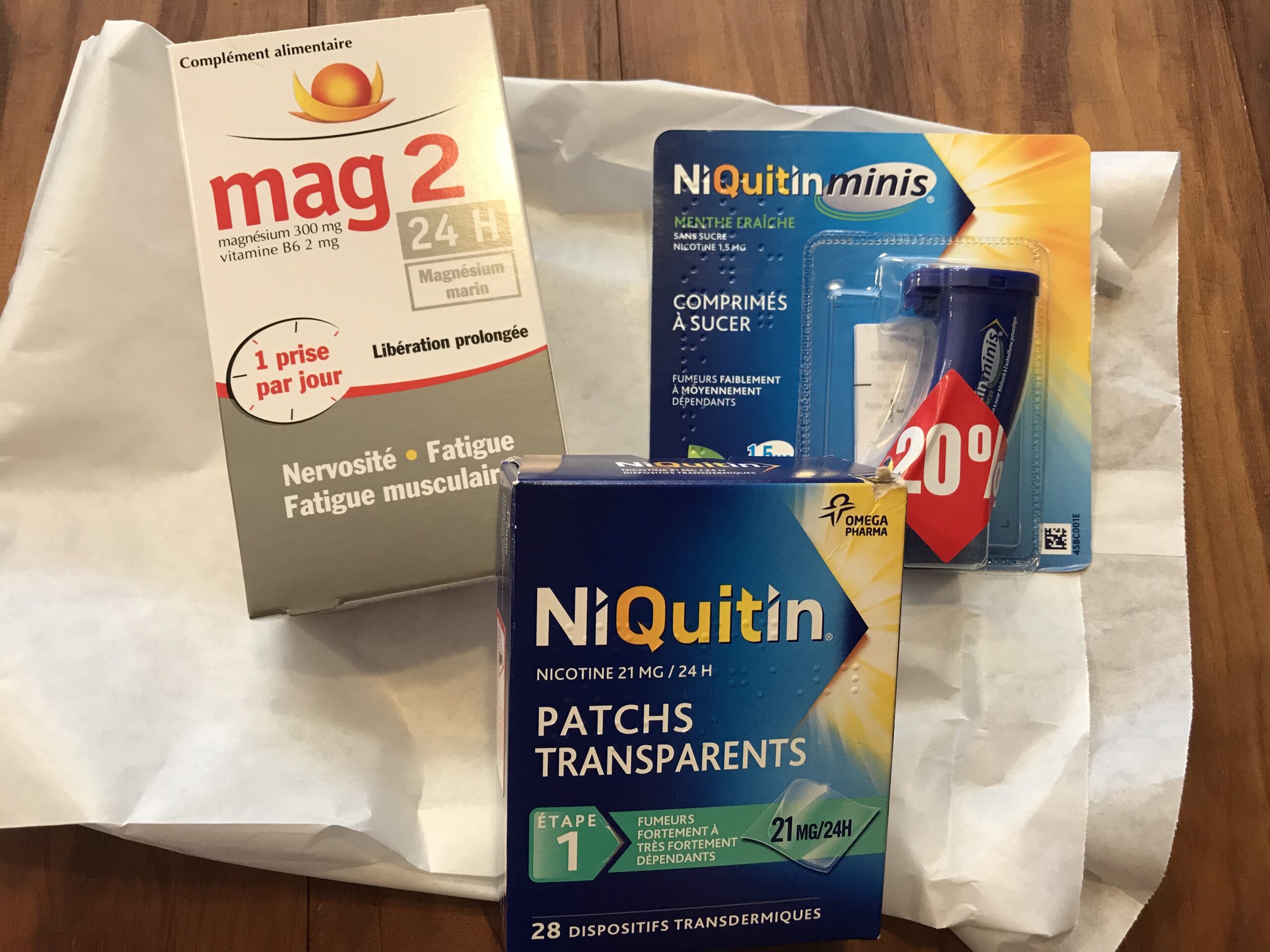 Nicotine patches, lozenges and vitamin tablets