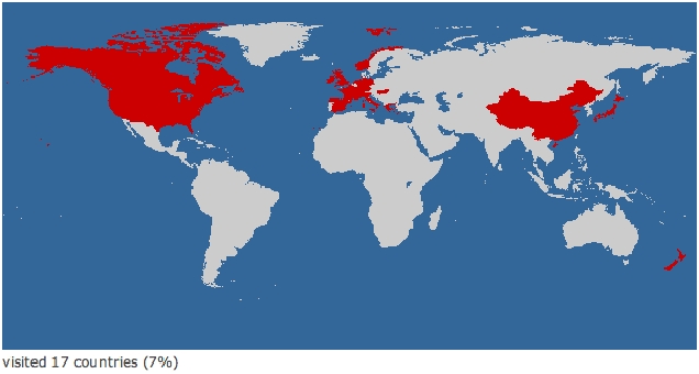 map of countries, the one I visited coloured in red