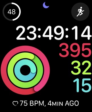 screenshot of the apple watch showing the three activity rings closed