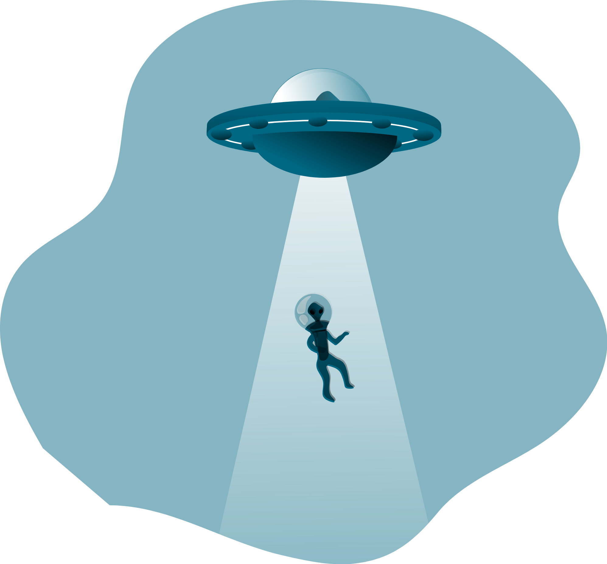 Illustration of an alien beamed by a UFO