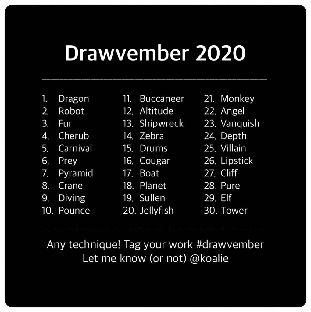 Prompt list for drawvember 2020