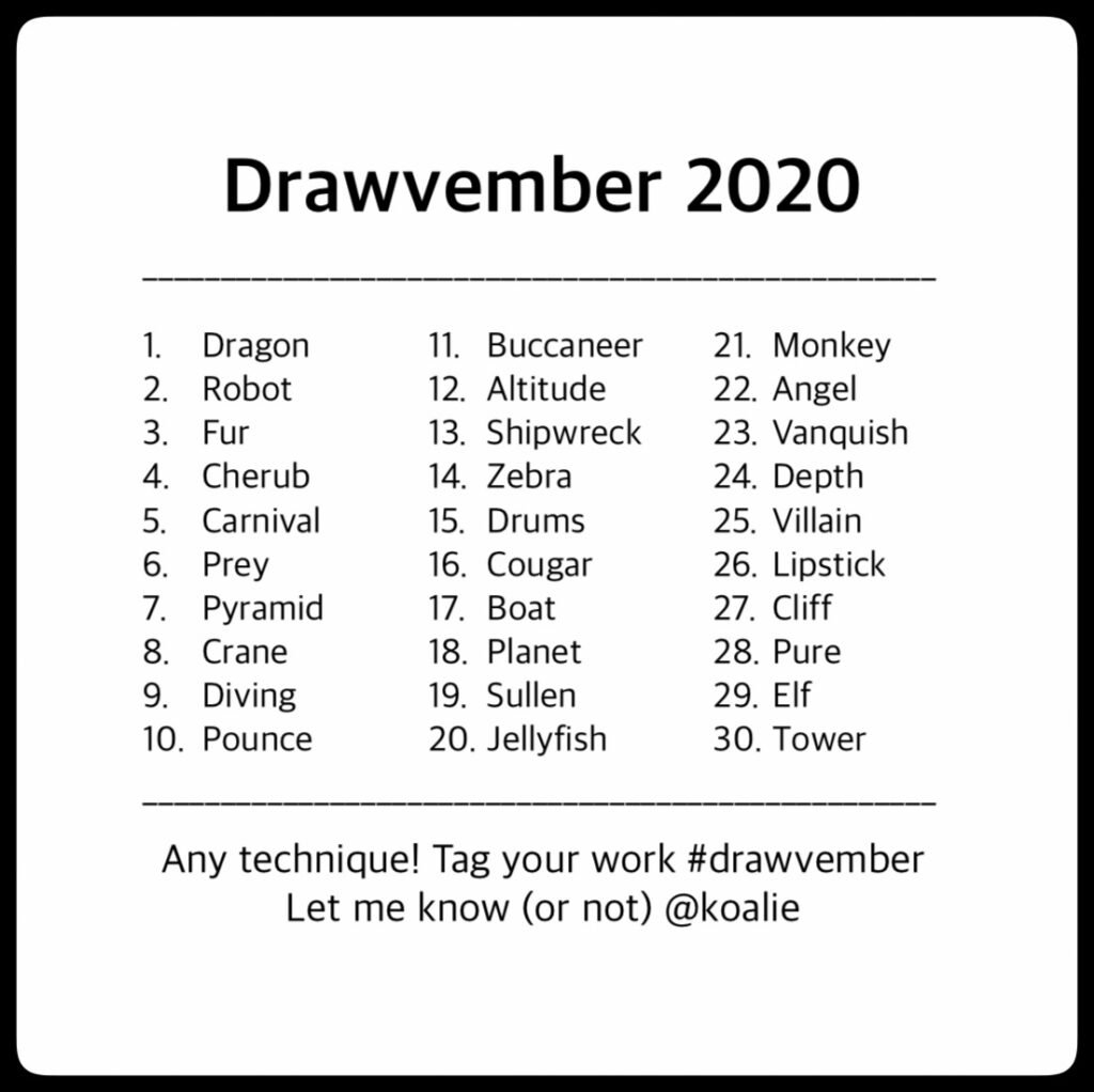 Prompt list for drawvember 2020