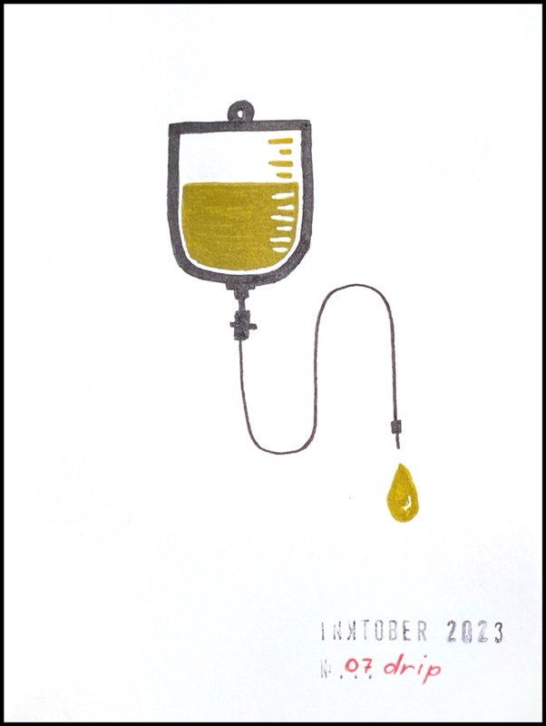 Black and golden ink simple outline of a drip and golden drop