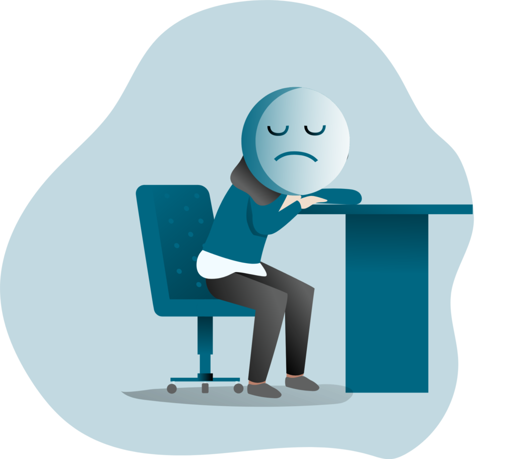 Illustration of a sad person at a desk